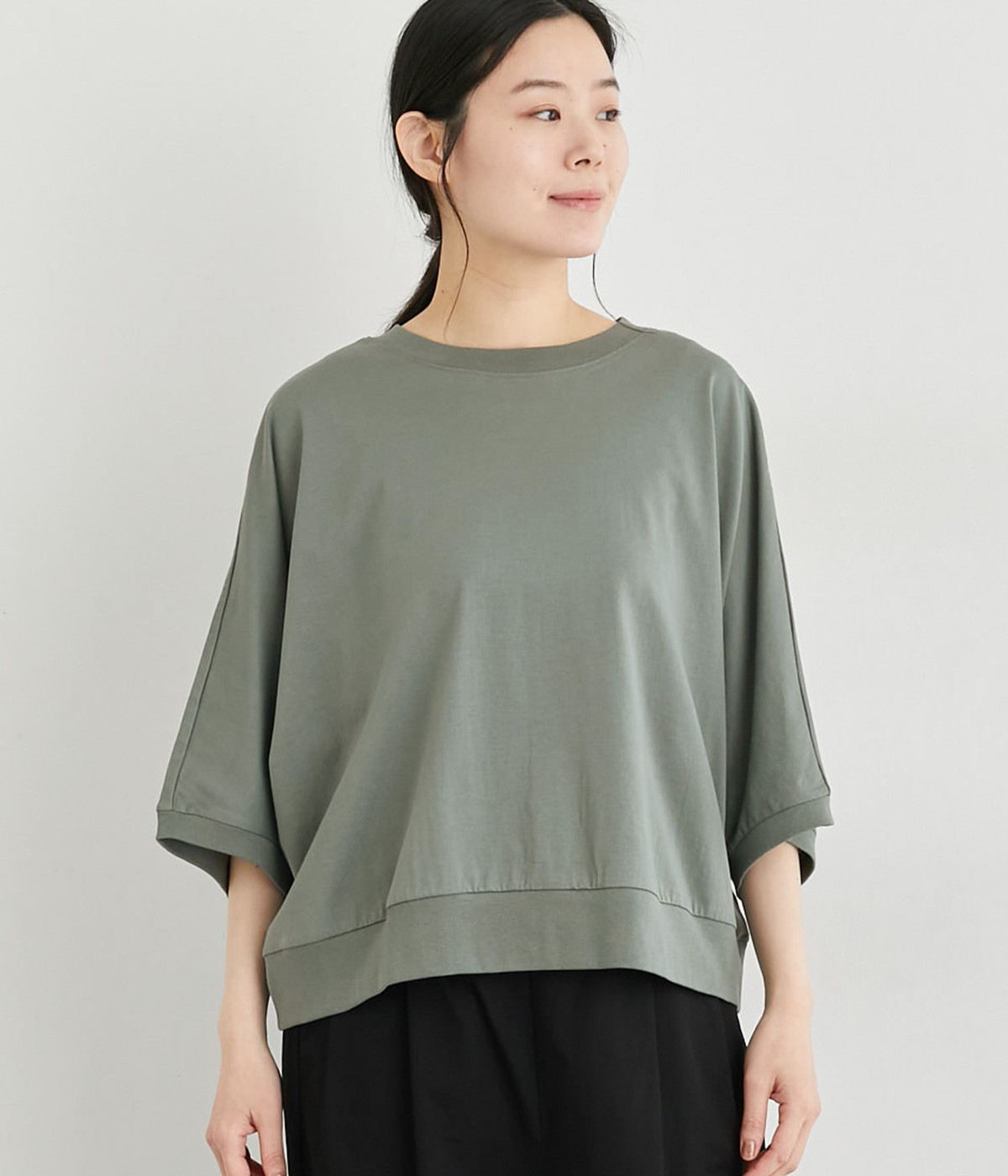ボーダーセミシルケット天竺Tシャツ(ブルーグレー-ONESIZE)