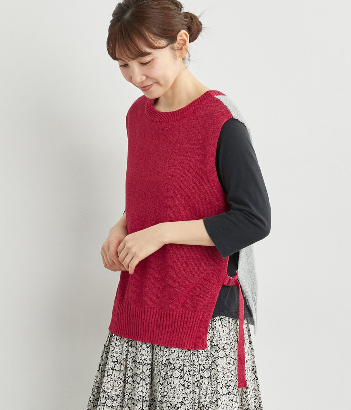 TSUMUGI和紙2way配色ベスト(レッド-ONESIZE)