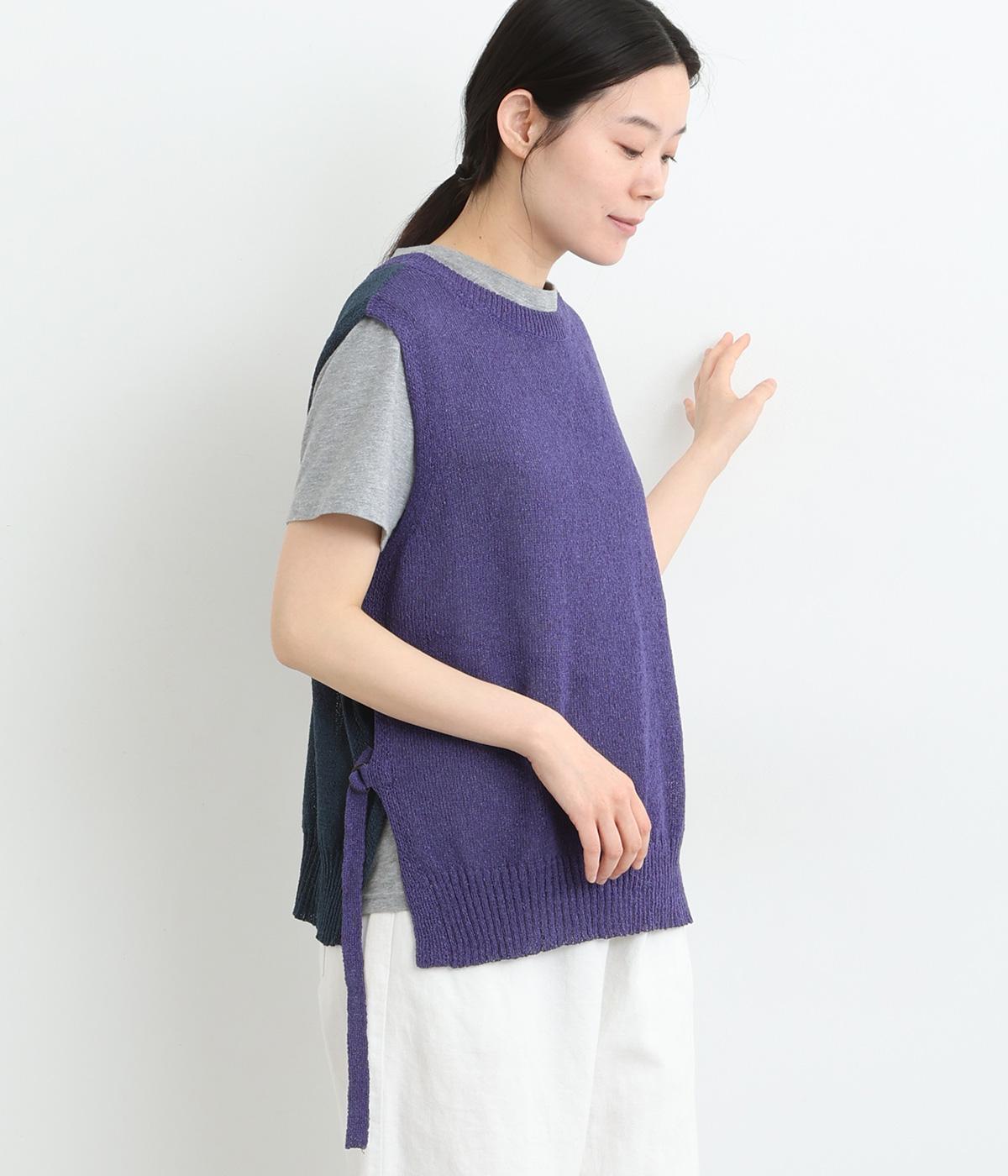 TSUMUGI和紙2way配色ベスト(パープル-ONESIZE)