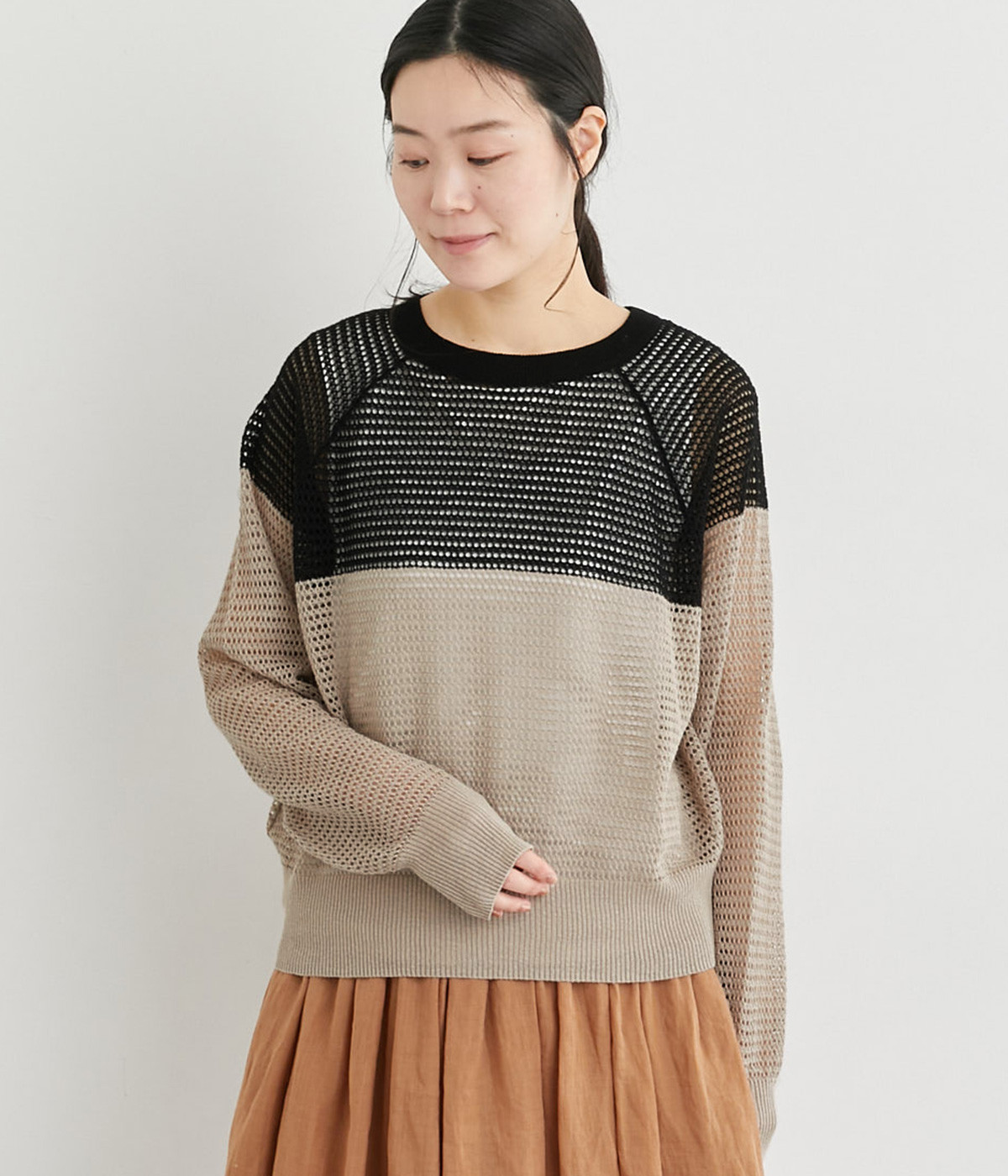 リネンコットン配色2wayカーディガン(ベージュ-ONESIZE)