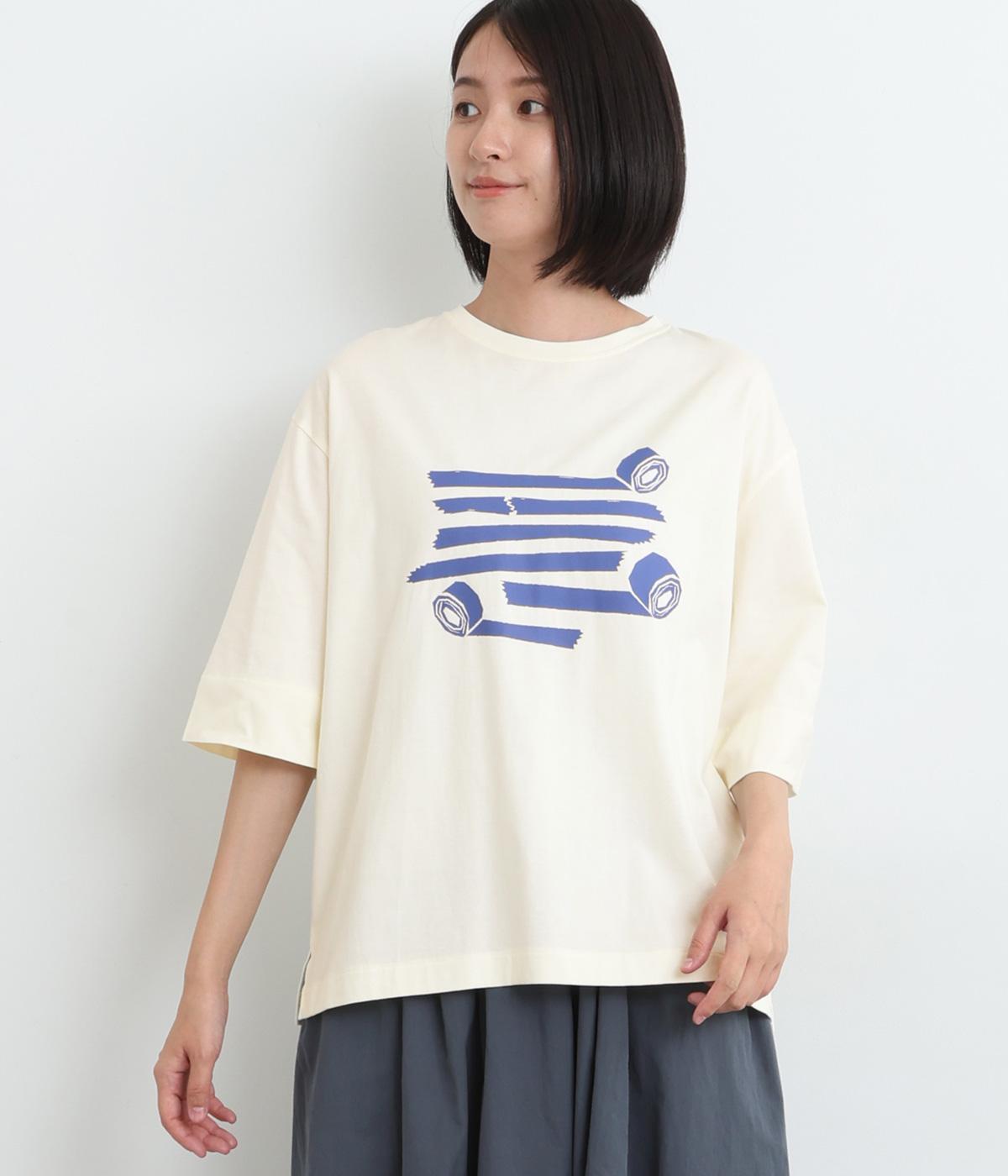 文房具プリントTシャツ(テープ　エクリュ-ONESIZE)