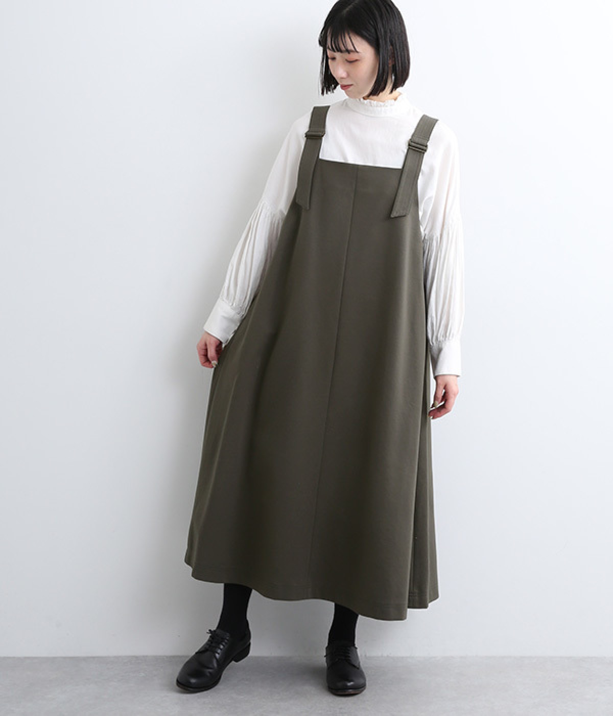 バスクポンチシンプルジャンパースカート(チャコール-ONESIZE)
