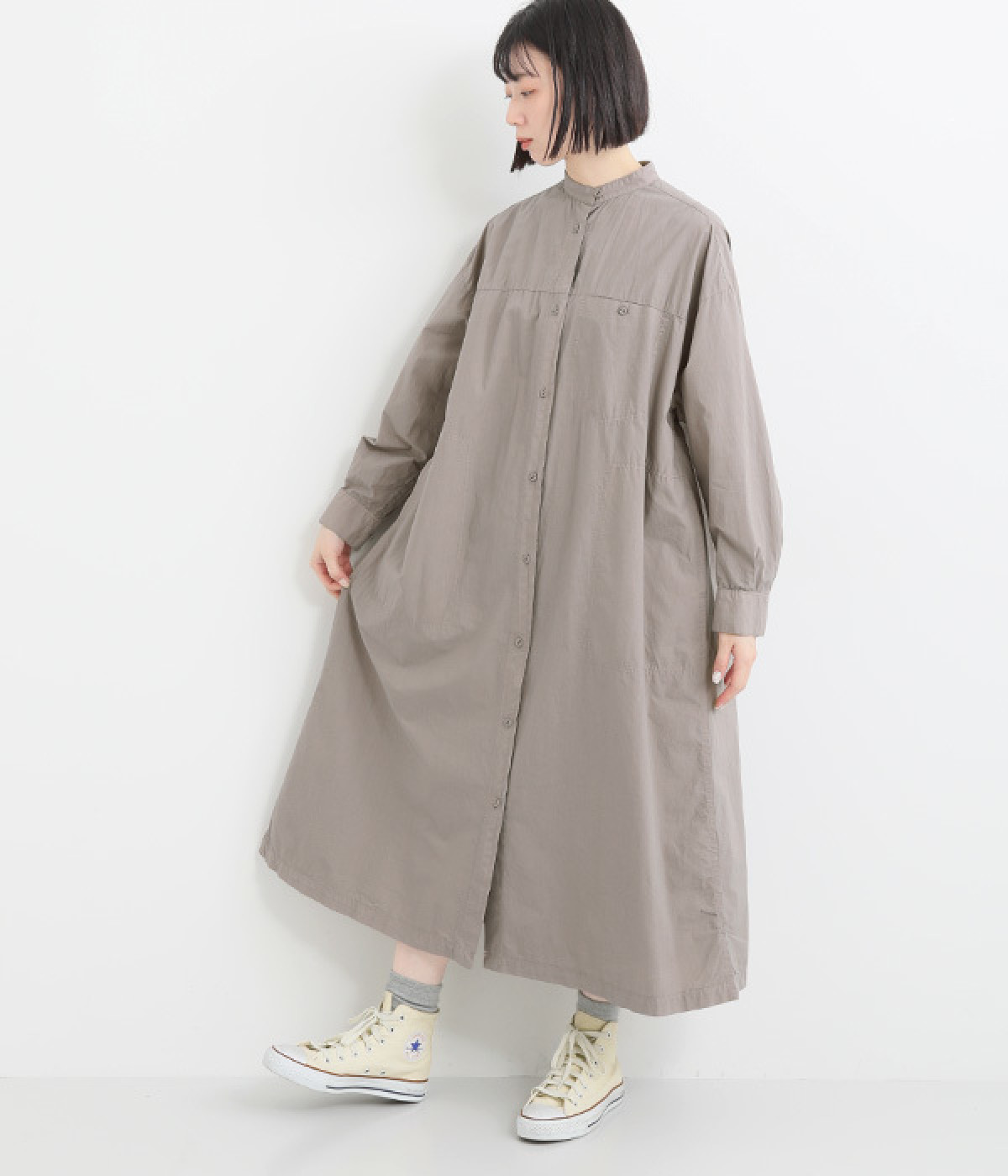 近江晒タイプライター　ステッチワークシャツワンピース(チャコール-ONESIZE)