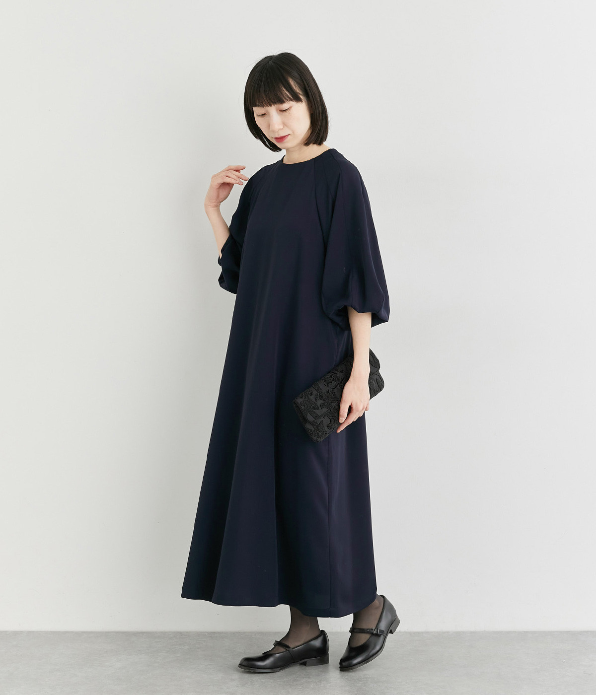 ガルーダドビークロスバルーンスリーブワンピース(ネイビー-ONESIZE)
