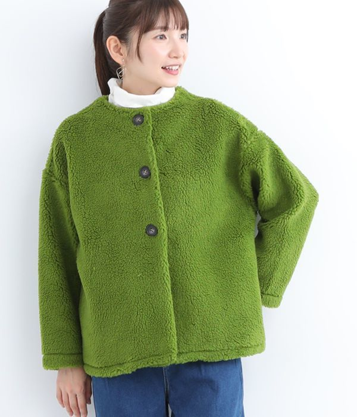 もこもこ　いつものモックネックジャケット(ピスタチオ-ONESIZE)