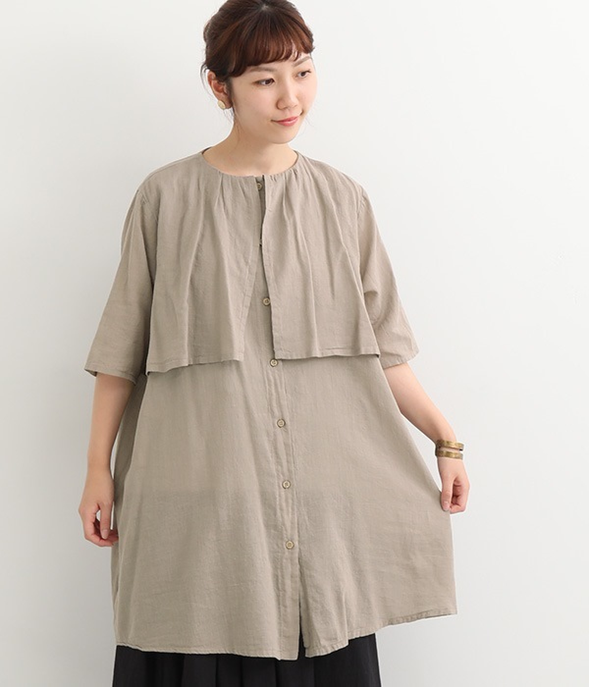 シングルガーゼ　ボレロ重ねチュニック(グレー-ONESIZE)