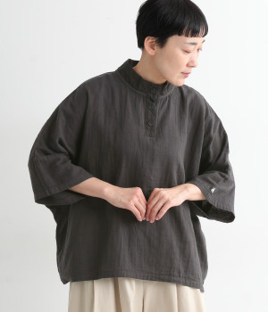コットンWガーゼハイネックBIGプルオーバー(スミクロ-ONESIZE)