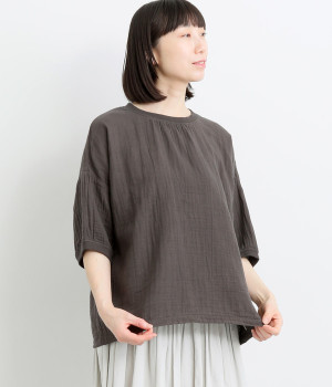 Wガーゼ襟袖リブショートプルオーバー(スミクロ-ONESIZE)
