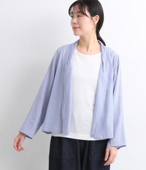 コットンシングルガーゼオープンブラウスカーディガン(青フジ-ONESIZE)
