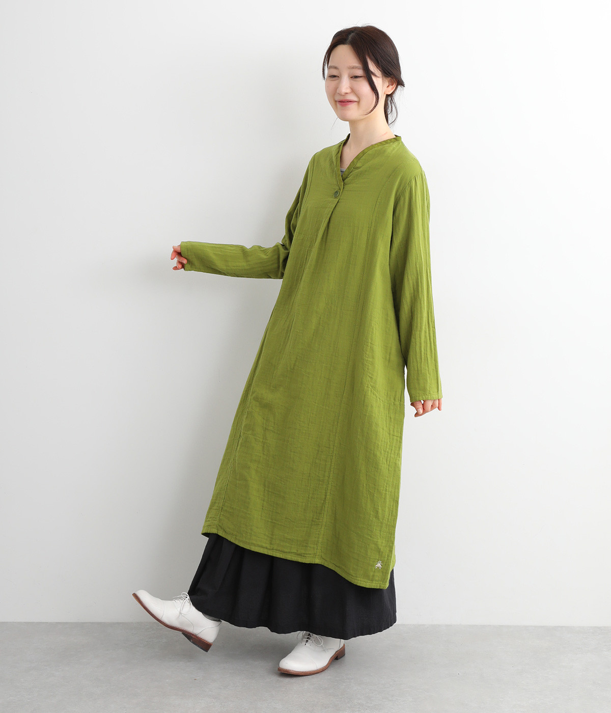 コットンWガーゼボトルネックワンピース(ライトグリーン-ONESIZE)
