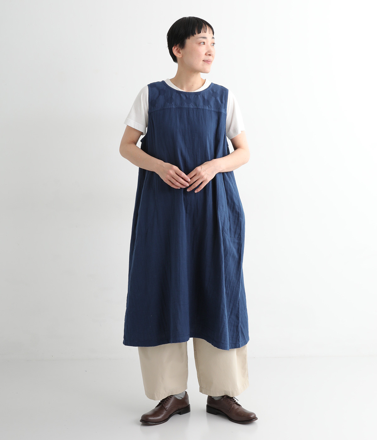 コットンWガーゼ胸切替ジャンパースカート(夏藍-ONESIZE)