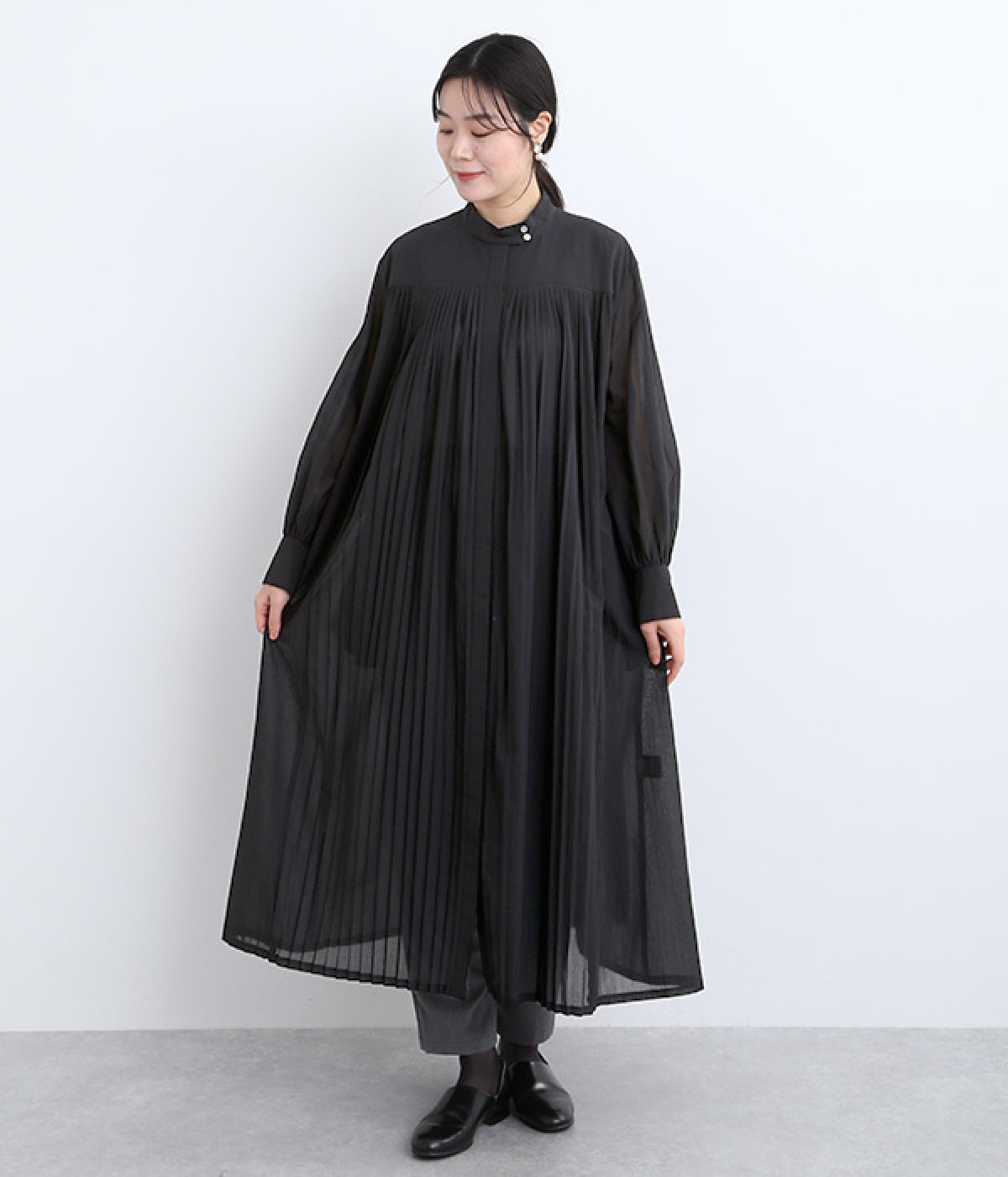 シフォンワンピース(ブラック-ONESIZE)