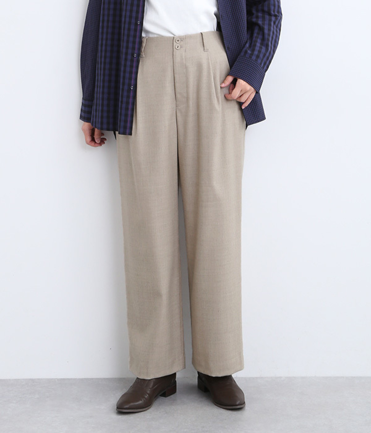 ウールサキソニーストレッチパンツ(ベージュ-L)