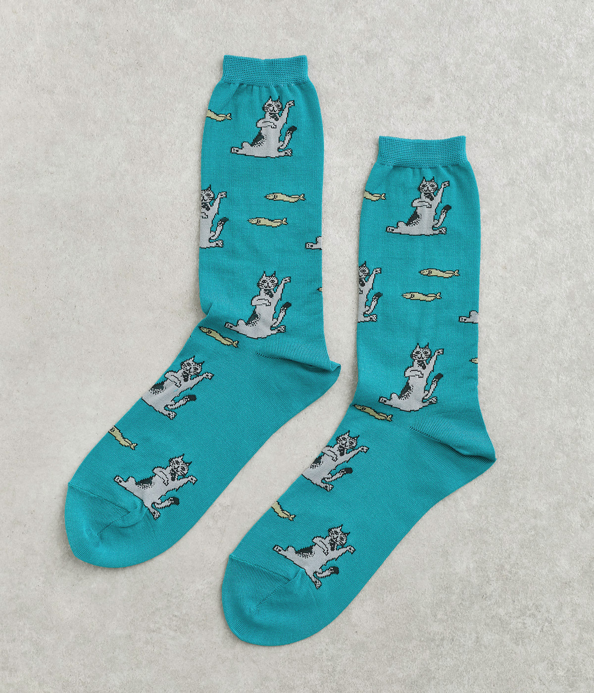 TORANEKOBONBON　ししゃもとねこソックス(ブルーグリーン-ONESIZE)