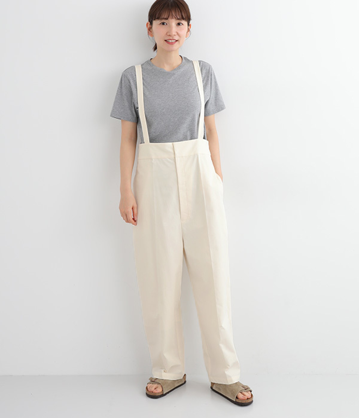 コットンダンプストラップ付ハイウエストパンツ(オフ-ONESIZE)