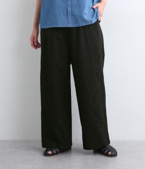 チキンエンブロイダリーフロントタックストレートパンツ(ブラック-ONESIZE)
