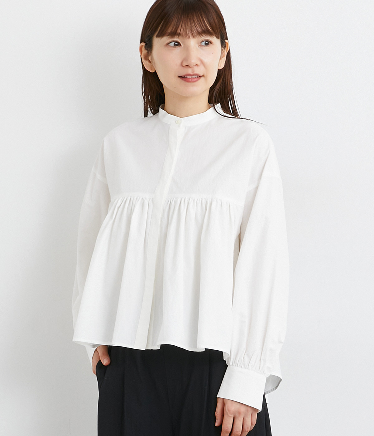 グランジコットンブロードギャザー切替ブラウス(オフ-ONESIZE)