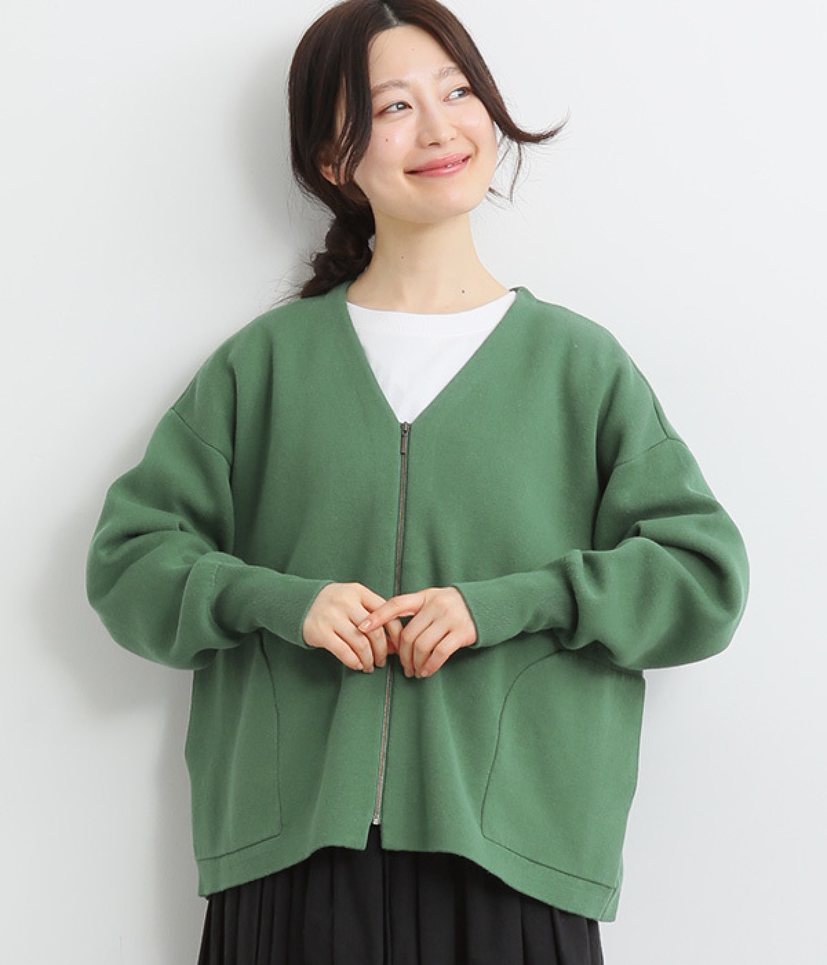 コットン接結ニットカーディガン(グリーン-ONESIZE)
