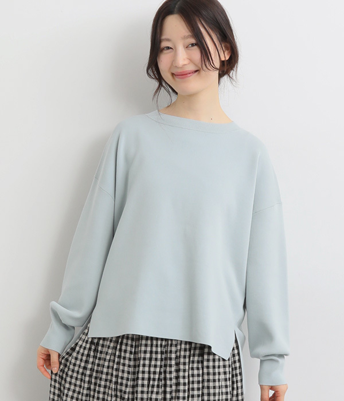 コットンシルクスムース編みニットプルオーバー(サックス-ONESIZE)