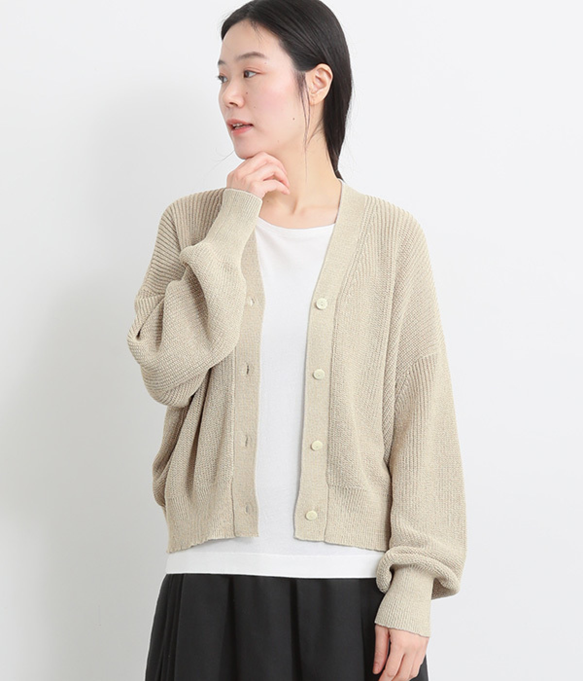 KOYORI　SHION　和紙片畦ゆったりショートカーディガン(ベージュ-ONESIZE)