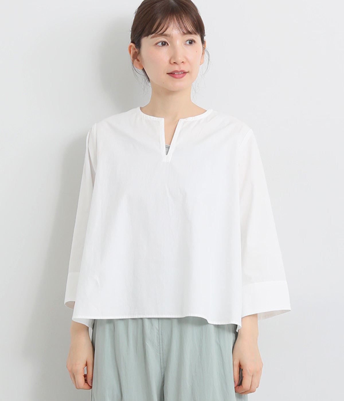 近江晒し風コットンプルオーバーブラウス(オフ-ONESIZE)