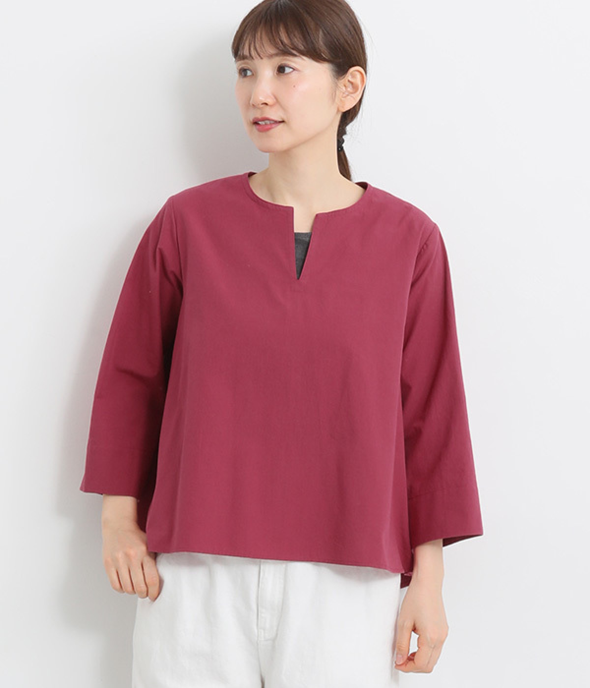 近江晒し風コットンプルオーバーブラウス(カシス-ONESIZE)