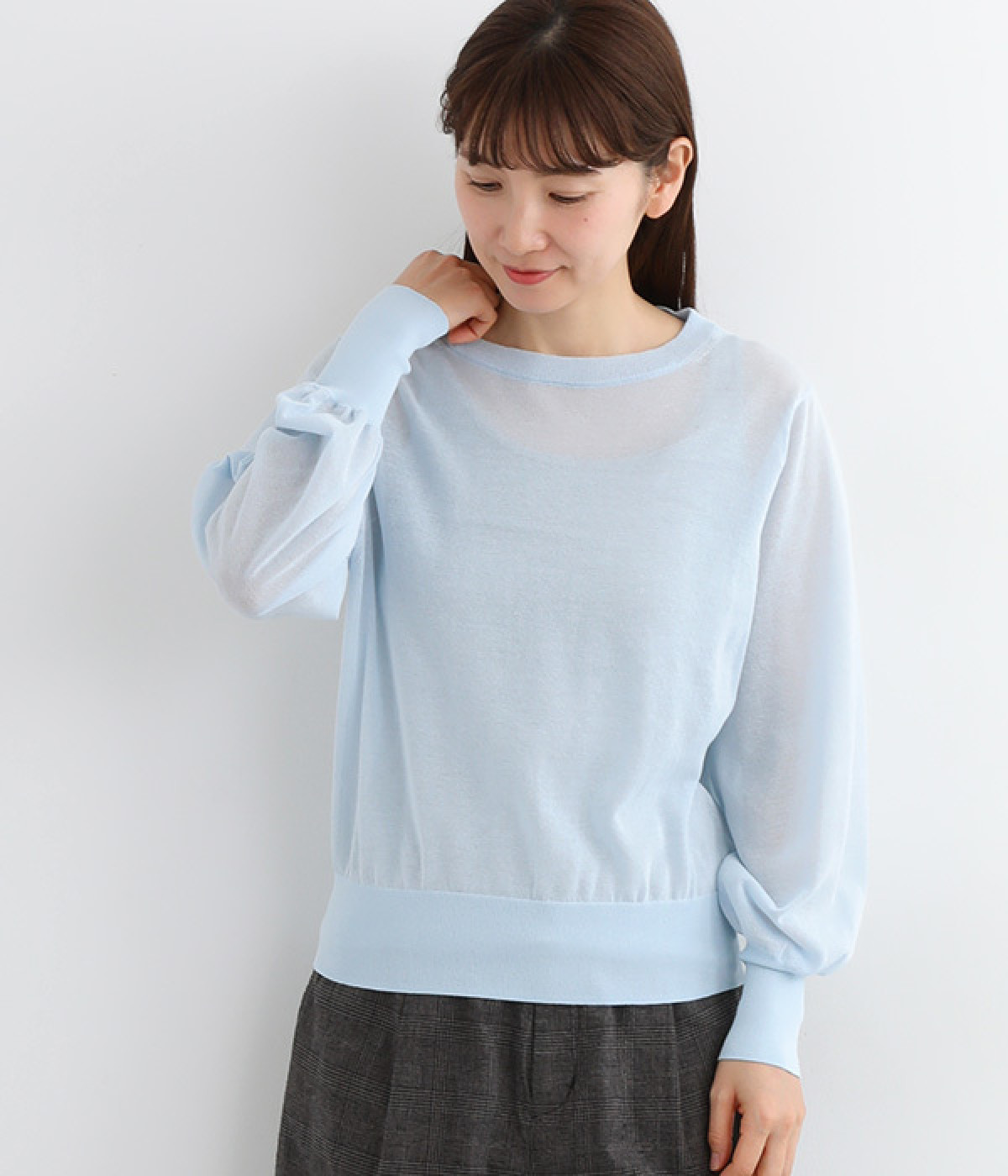 コットンポリエステルシアー天竺プルオーバー(サックス-ONESIZE)