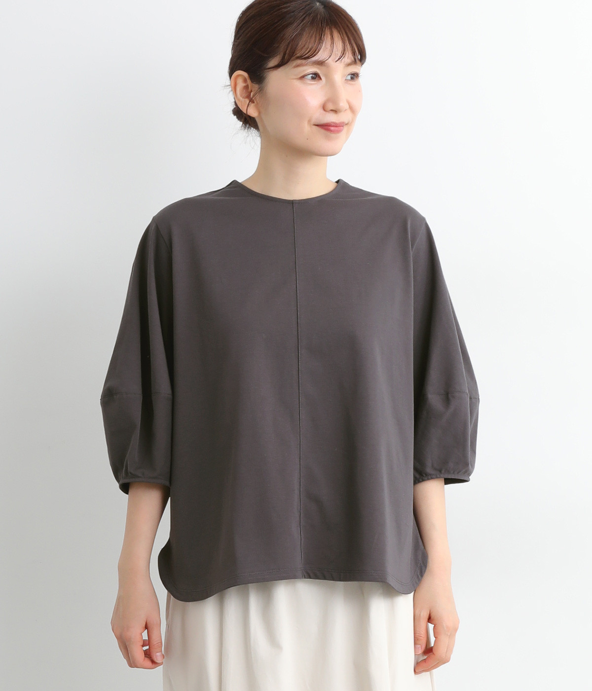 サイロプレミアム　コクーンスリーブジャージートップス(チャコール-ONESIZE)