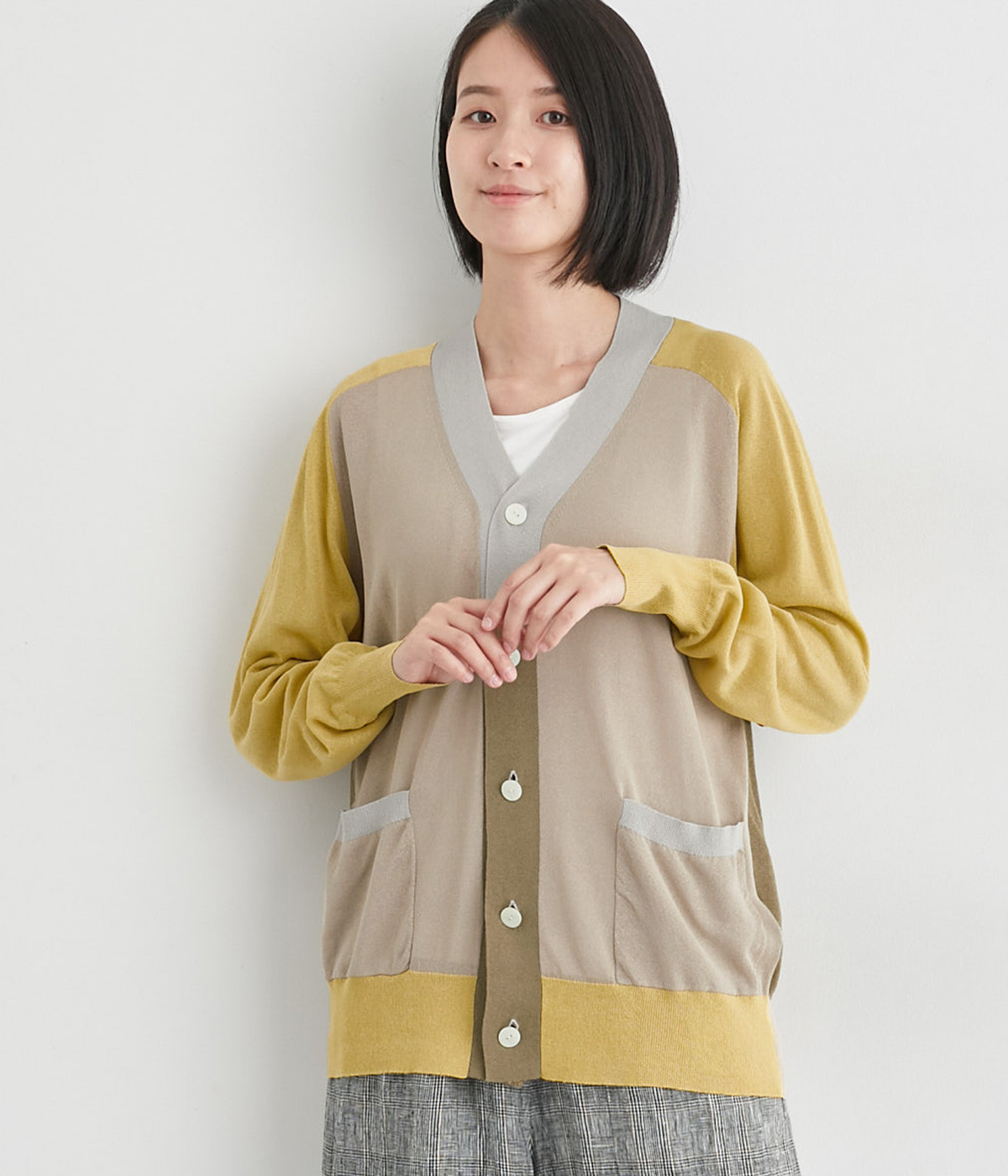 KOYORIPAPER　配色カーディガン(ベージュ-ONESIZE)