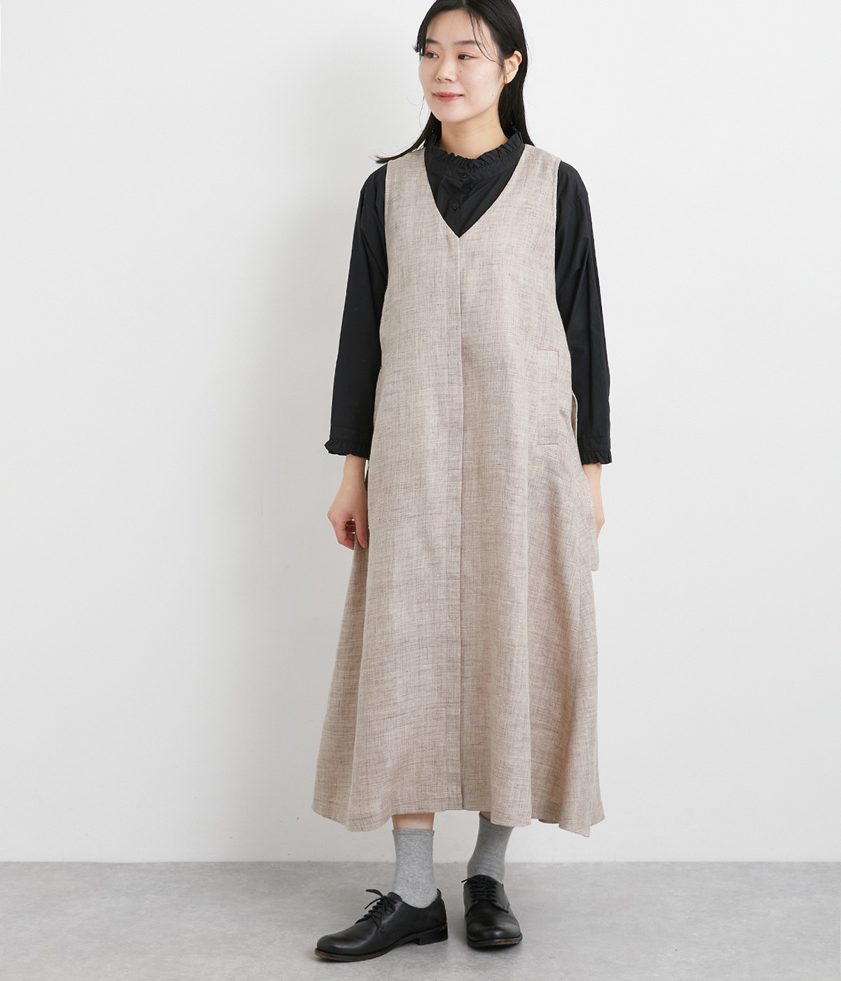 リネンTOPツイードツイルワッシャージャンパースカート(キナリ-ONESIZE)