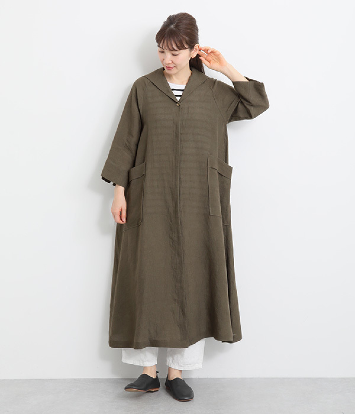 グランジリネンセーラーカラーワンピース(ブラウン-ONESIZE)