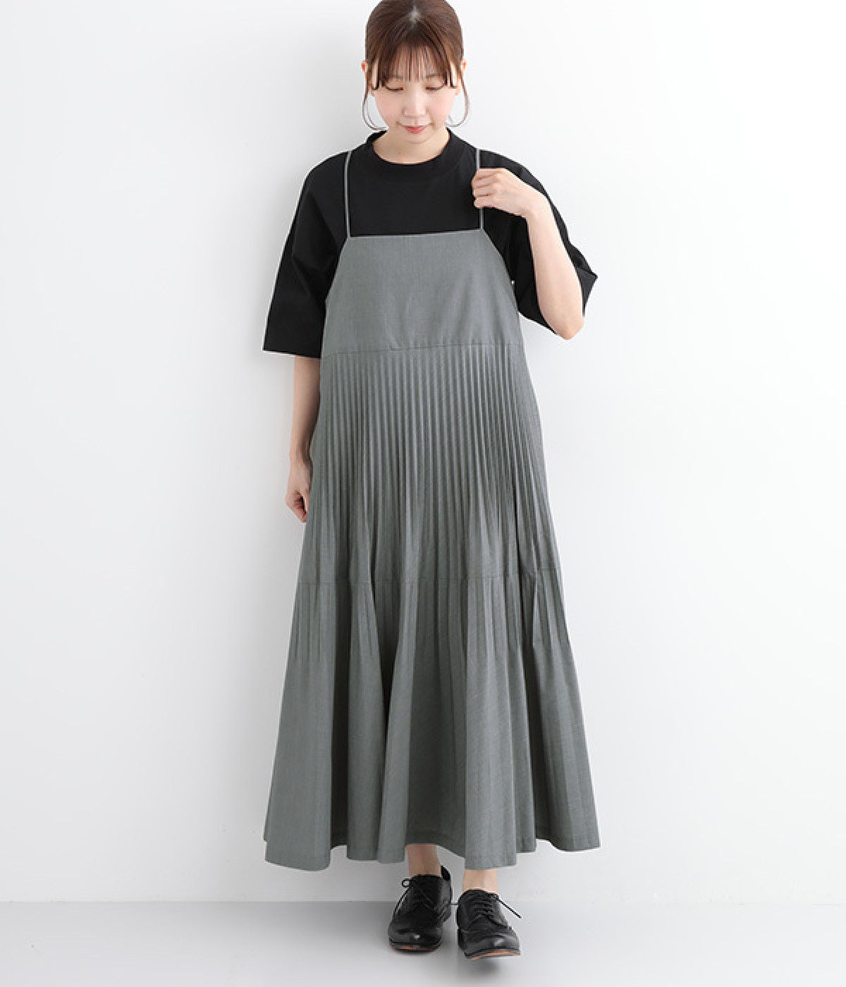 TCポプリンティアードプリーツワンピース(グレー-ONESIZE)