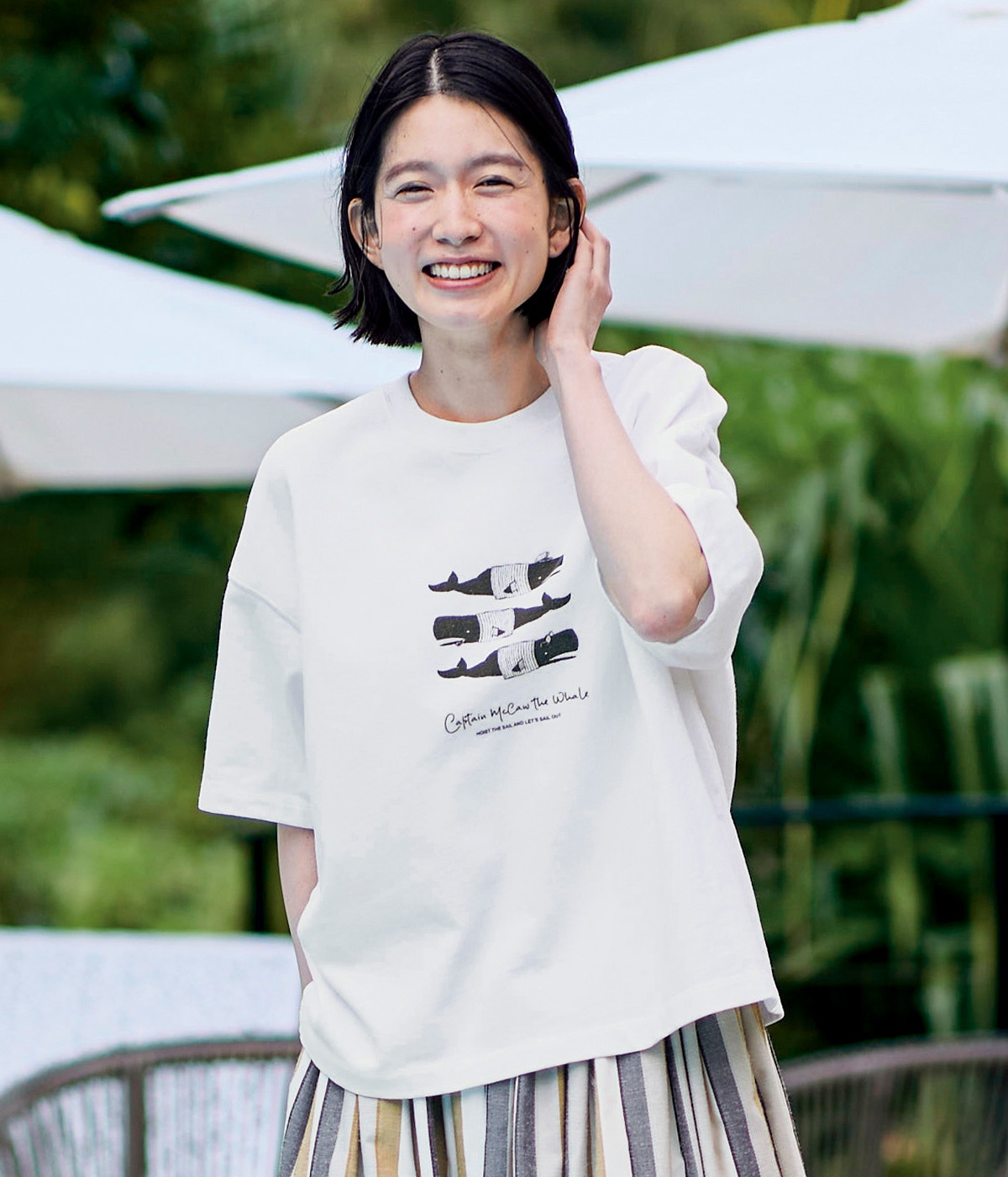 くじらの船長Tシャツ(オフホワイト)(オフホワイト-L)