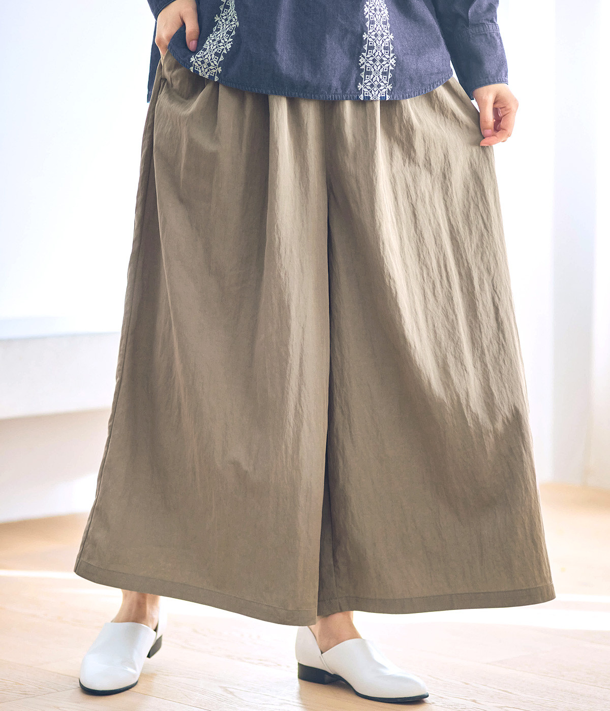 大人なキュロットパンツ(グレージュ-L)