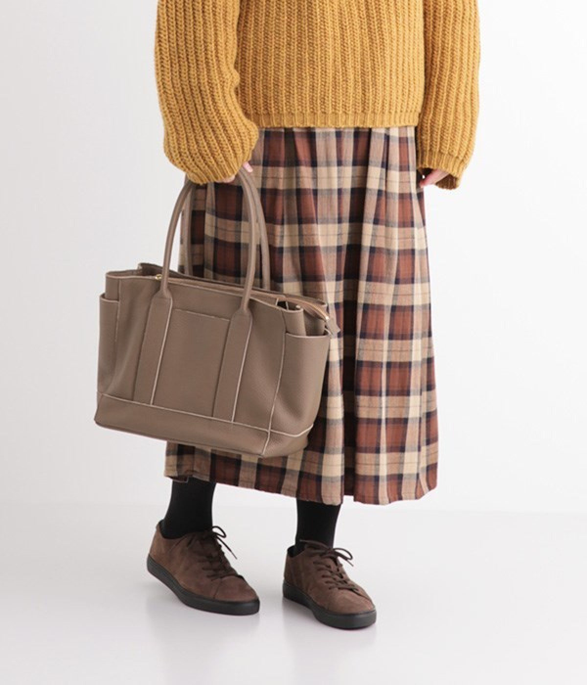 【perche×cache cache×ナチュランコラボ】　パーテーションレザーバッグ(オーク-ONESIZE)