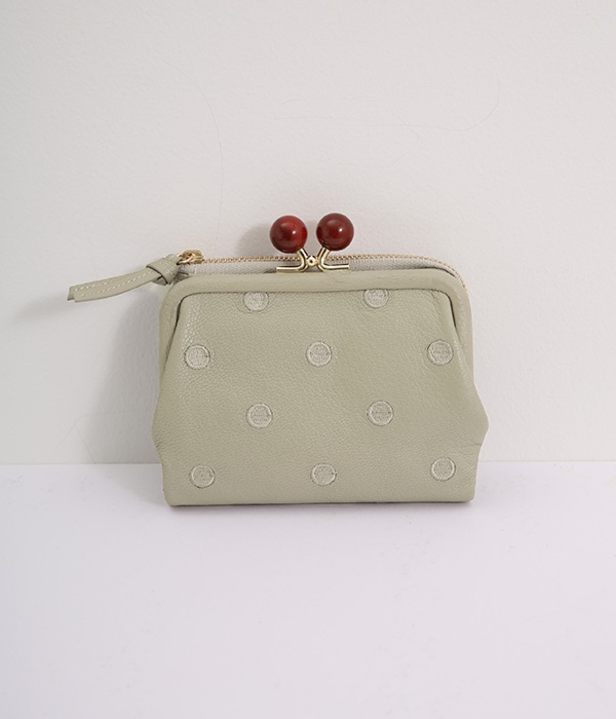 一部別注｜二つ折りがま口財布(ライトグレードット刺繍-ONESIZE-【コラボ】)