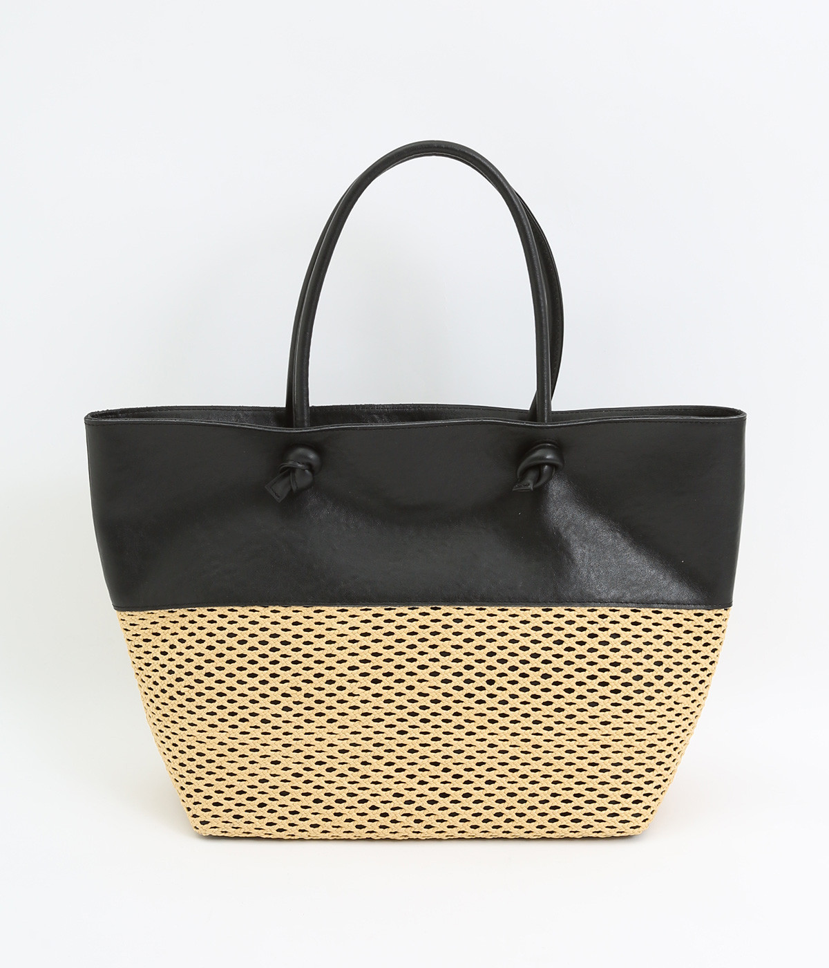 エステルメッシュ　牛革トート(ブラック-ONESIZE)