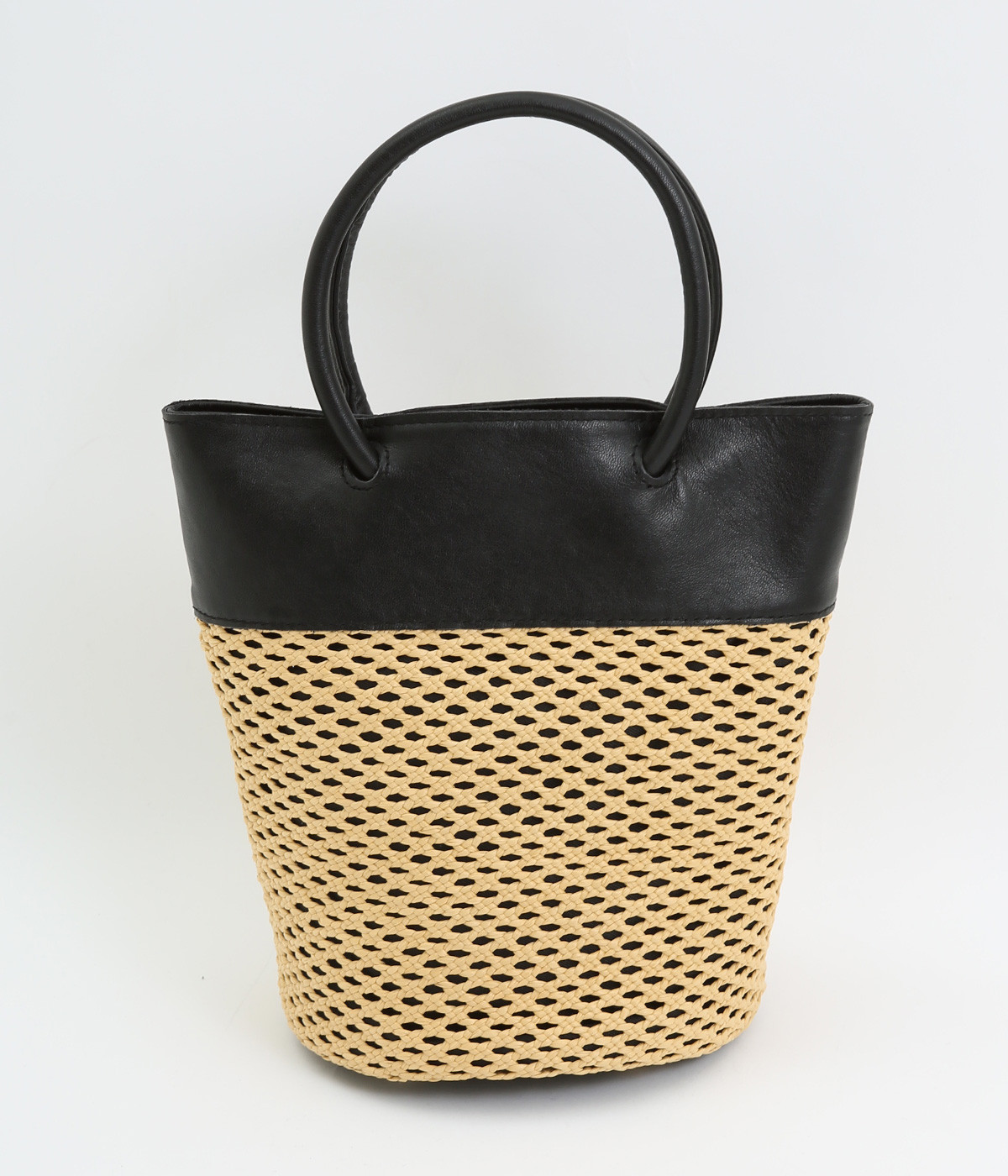 エステルメッシュ　牛革丸手2wayバケツ(ブラック-ONESIZE)