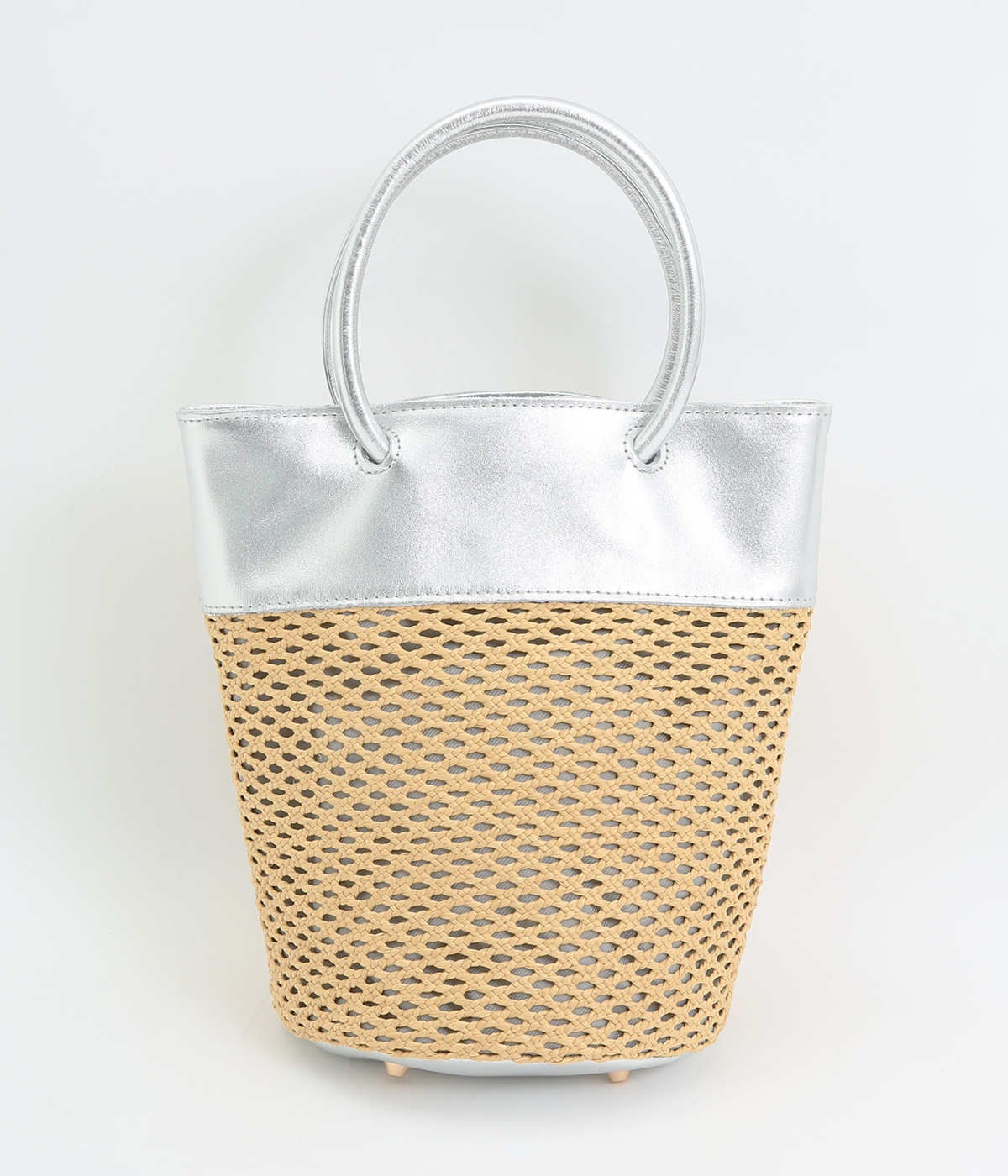 エステルメッシュ　牛革丸手2wayバケツ(シルバー-ONESIZE)