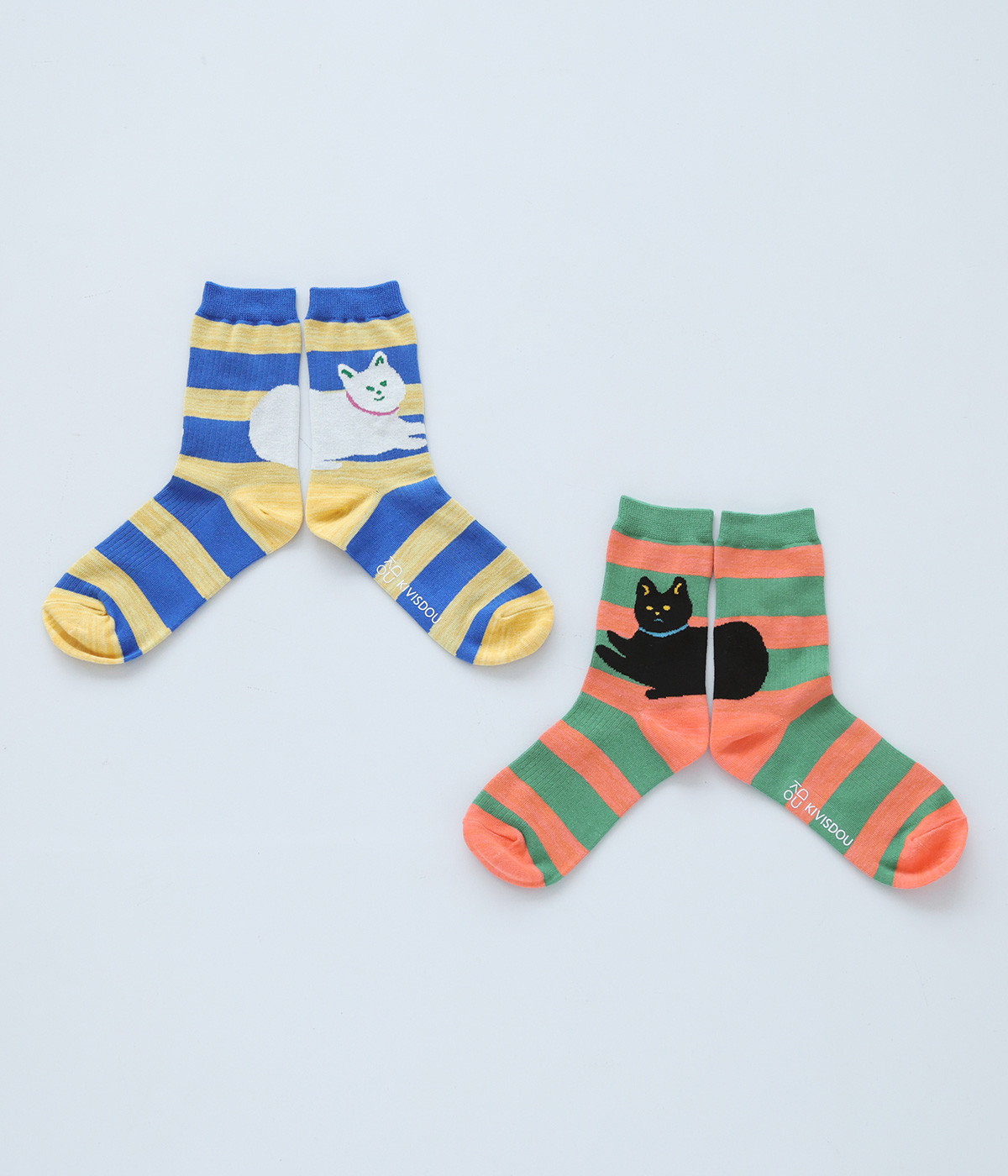 おすわりキャット　クルーソックス　2足組(カラー1-ONESIZE)