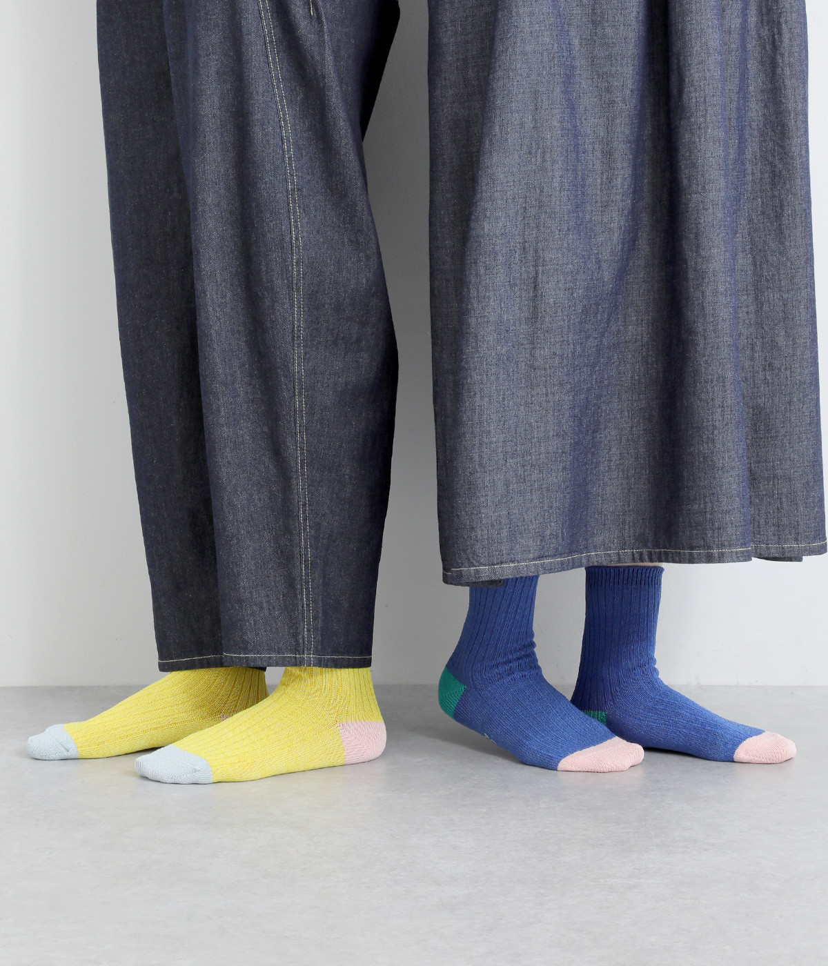 リネンパレット　ショートソックス　2足組(ブルー×イエロー-ONESIZE)