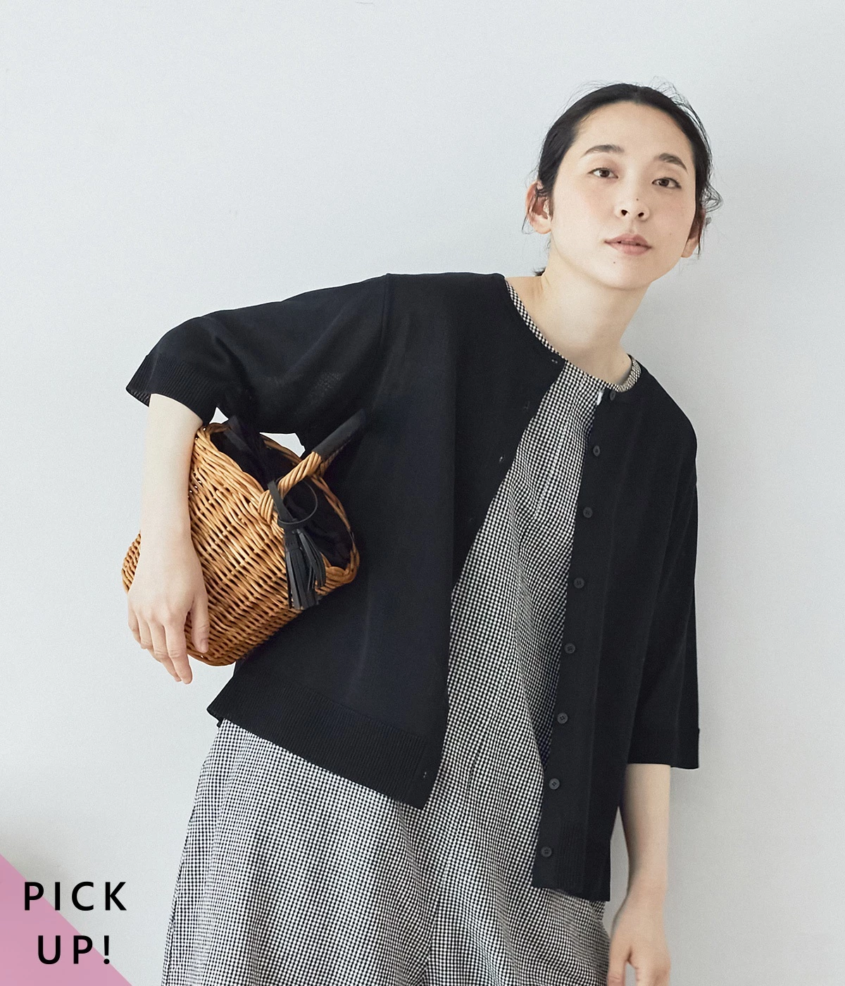5分袖ニットカーディガン(ネイビー-ONESIZE)