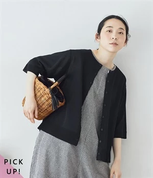 5分袖ニットカーディガン(ネイビー-ONESIZE)