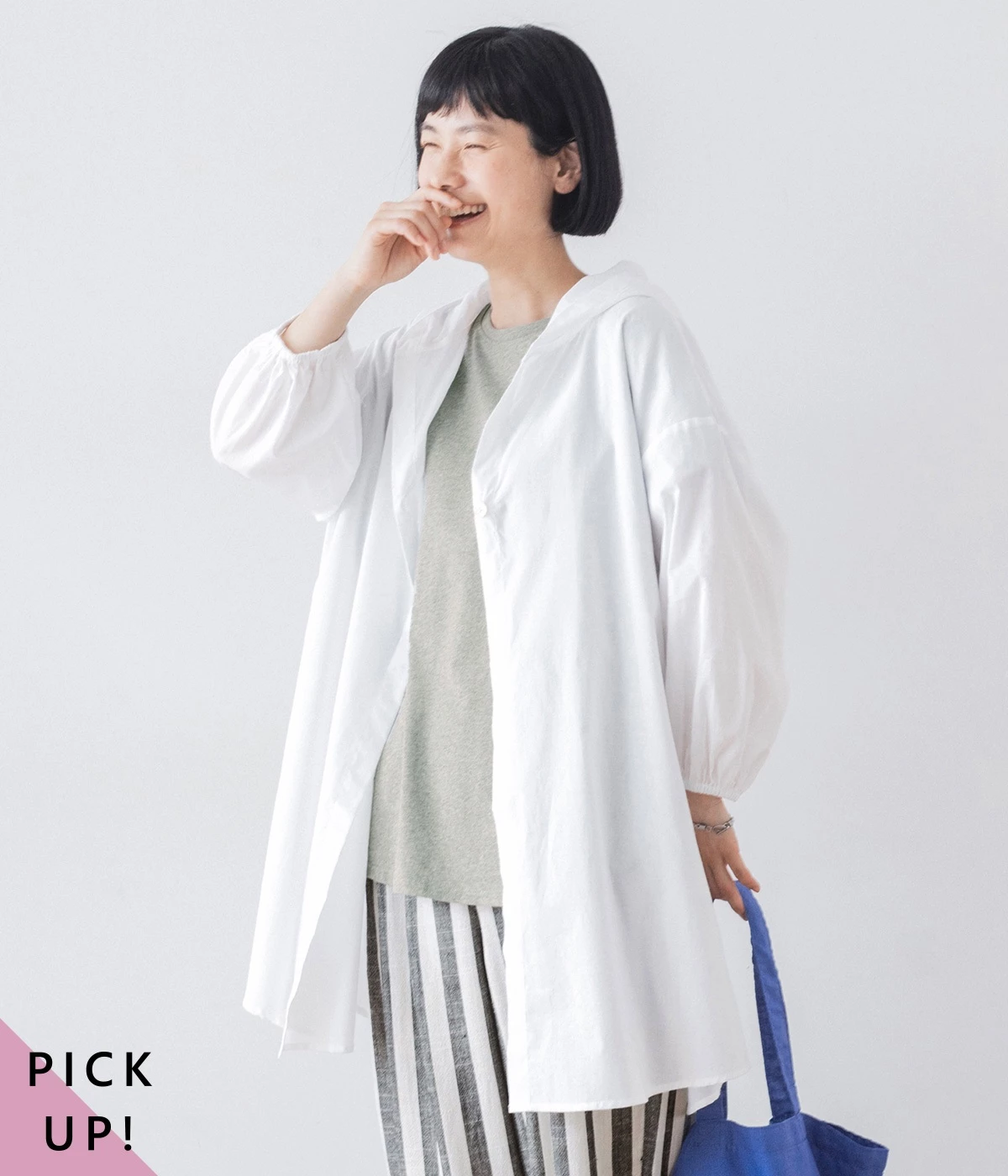 コットンボイルフード付きシャツカーディガン(ホワイト-ONESIZE)
