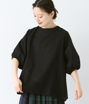 コットンリネン2wayバルーンスリーブブラウス(ブラック-ONESIZE)