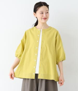 コットンリネン2wayバルーンスリーブブラウス(イエロー-ONESIZE)