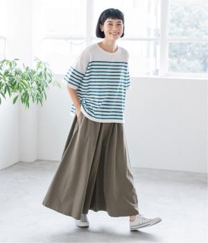ウォッシャブル半袖ボーダーニット(ホワイト×ターコイズ-ONESIZE)