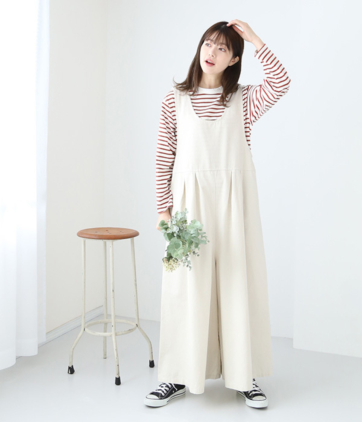 コットンツイルサロペットパンツ(アイボリー-ONESIZE)