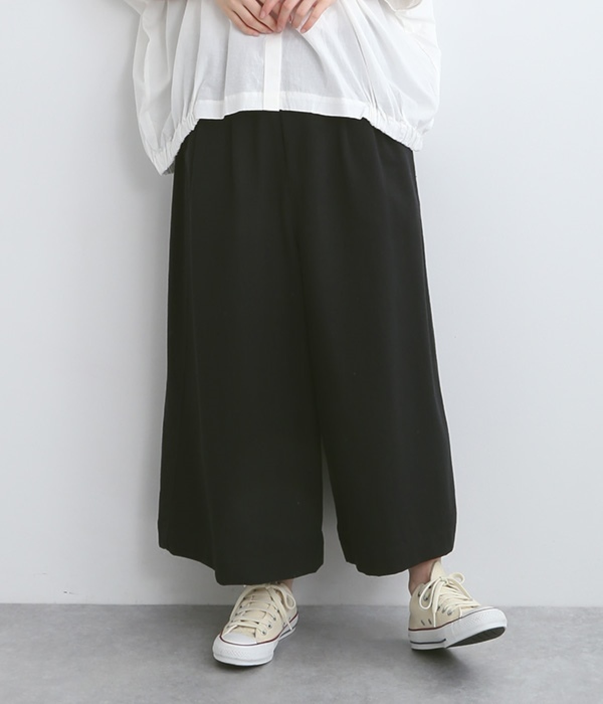 コットンツイルタックワイドパンツ(ブラック-ONESIZE)