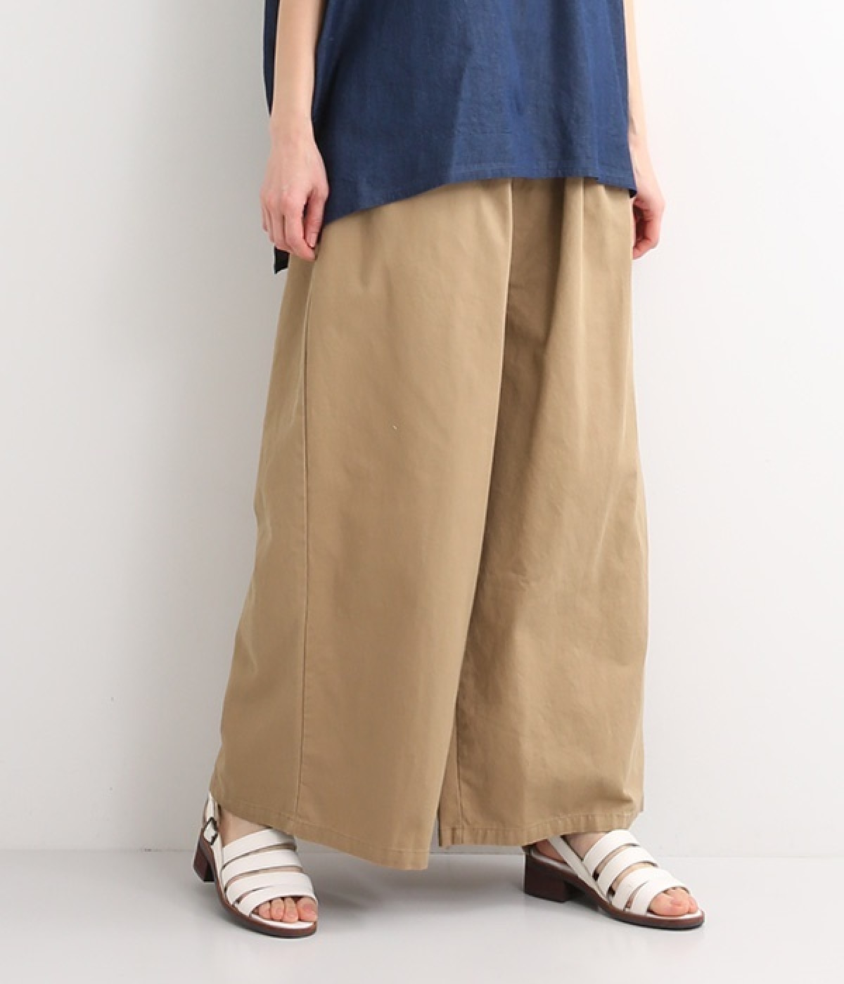 コットンツイル　ワイドパンツ(スモークブラウン-ONESIZE)